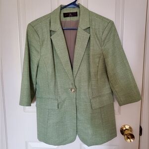 Women's Light Green Checked Blazer - Classic Single-Button Jacket